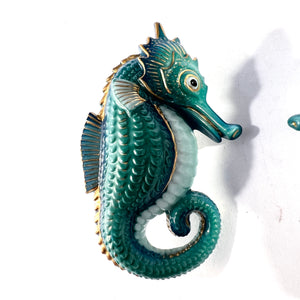 Japan 1950-60s. Vintage Toshikane  Porcelain Pair of Seahorse Brooches.