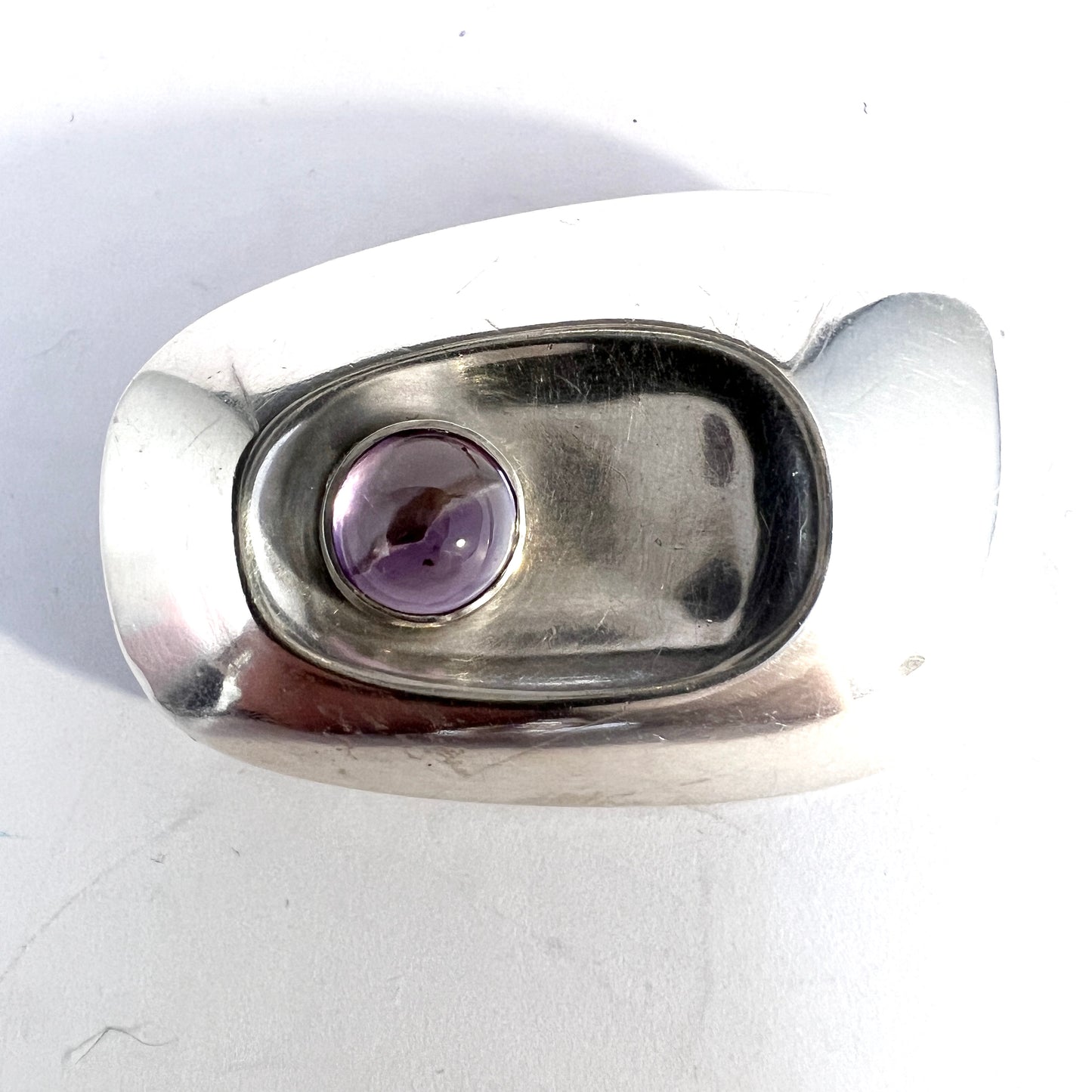 Axelsson for G Dahlgren Sweden 1956. Mid-century Modern. Solid Silver Amethyst Brooch. Signed.