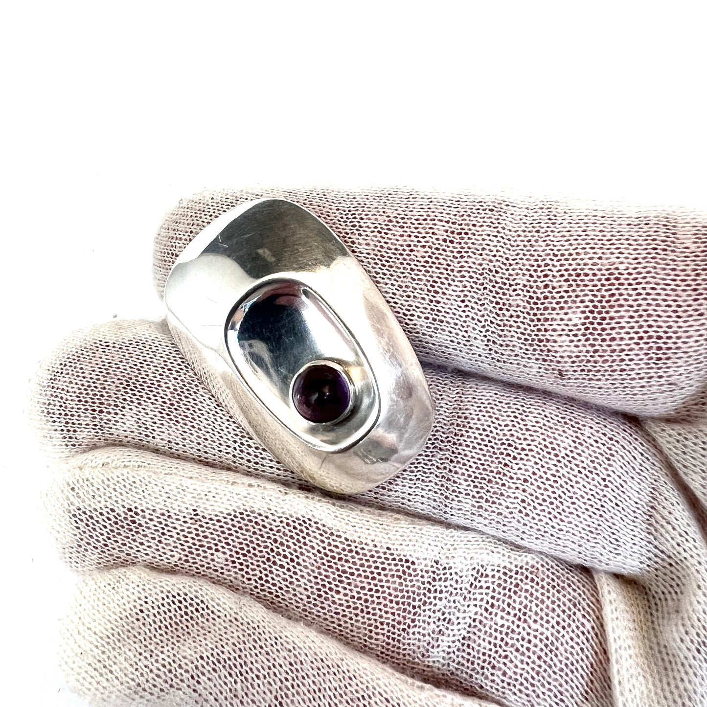 Axelsson for G Dahlgren Sweden 1956. Mid-century Modern. Solid Silver Amethyst Brooch. Signed.