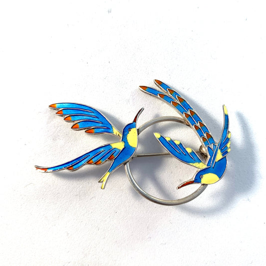 A. Dragsted, Copenhagen Vintage Sterling Silver Enamel Bird Brooch.