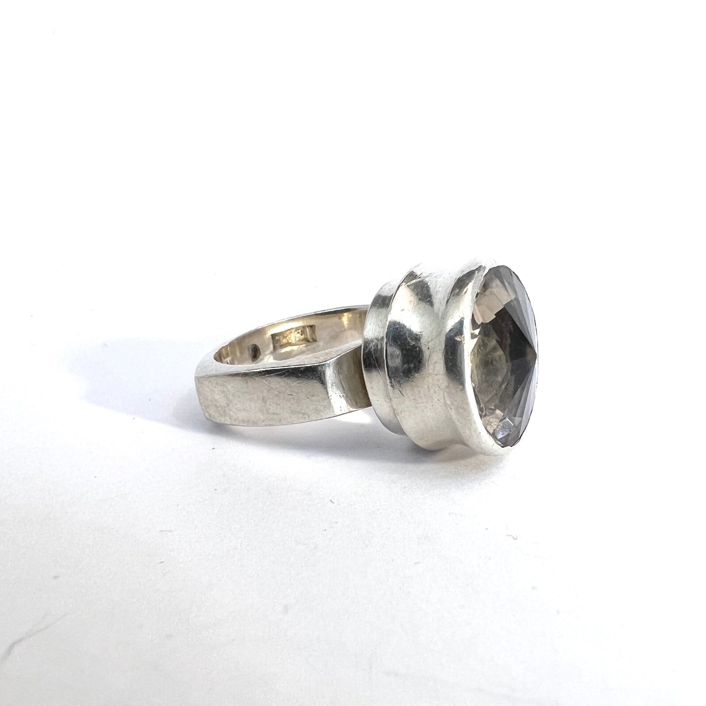 Jan Lundgren, Sweden 1968. Vintage Modernist Sterling Silver Rock Crystal Ring.