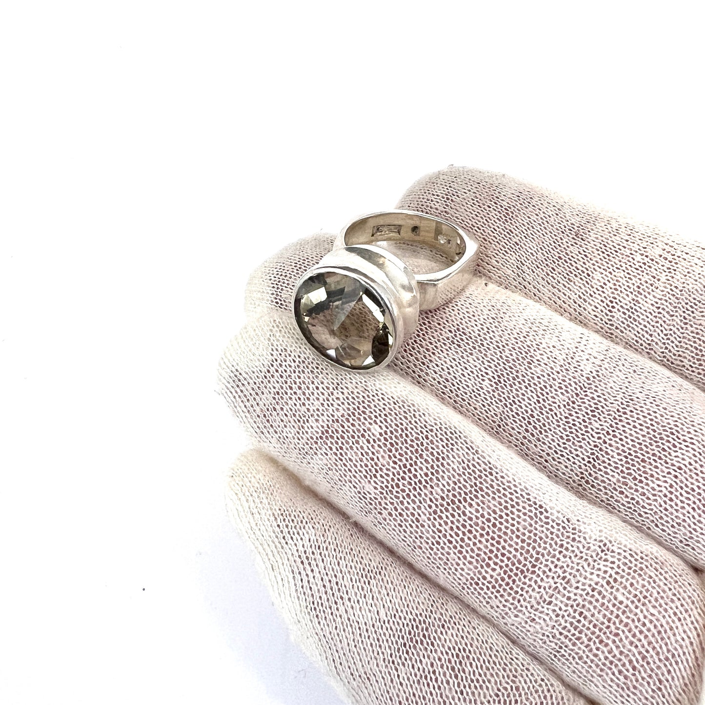 Jan Lundgren, Sweden 1968. Vintage Modernist Sterling Silver Rock Crystal Ring.