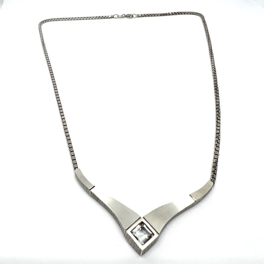 Finn Feelings, Finland Vintage Modernist Sterling Silver Rock Crystal Necklace.