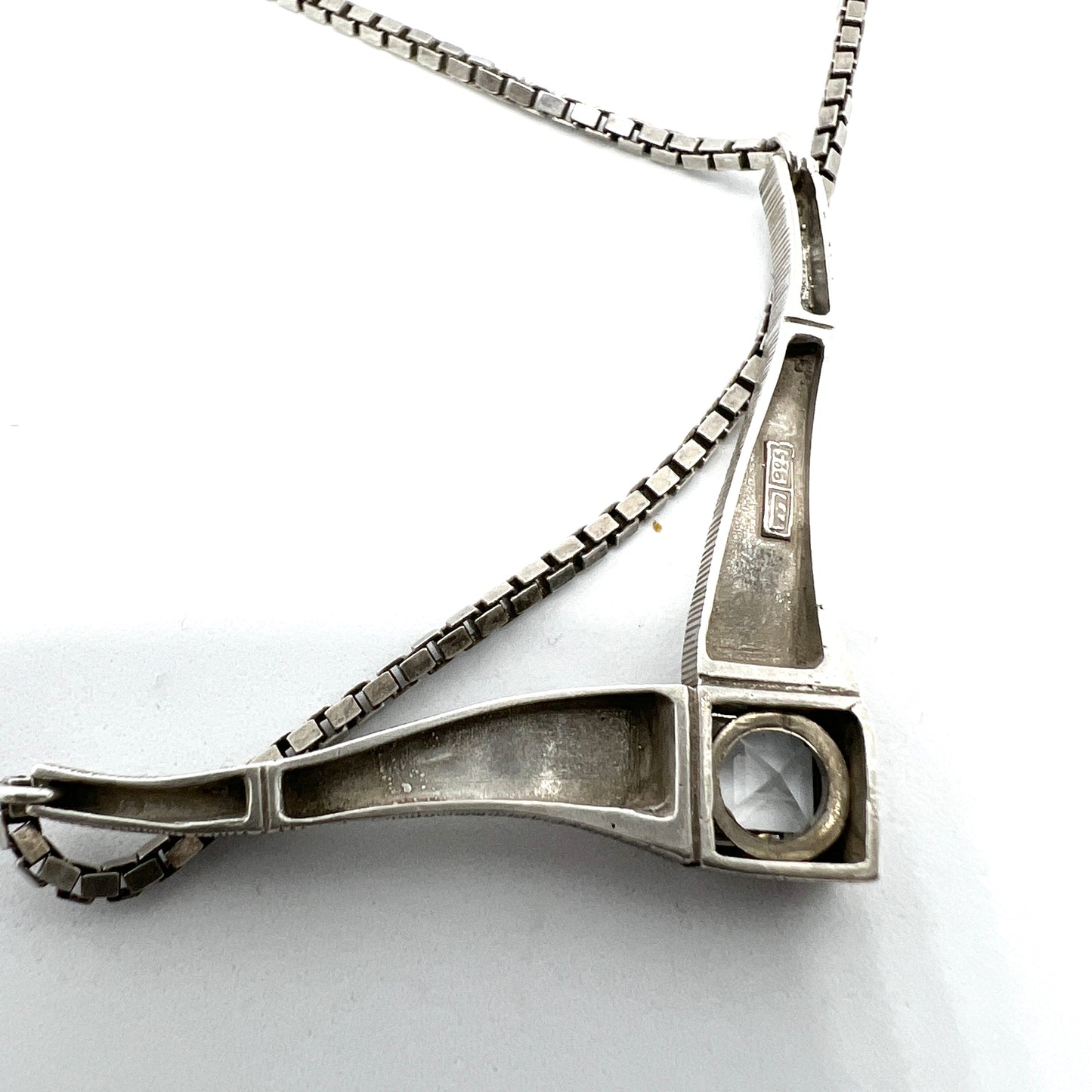 Finn Feelings, Finland Vintage Modernist Sterling Silver Rock Crystal Necklace.