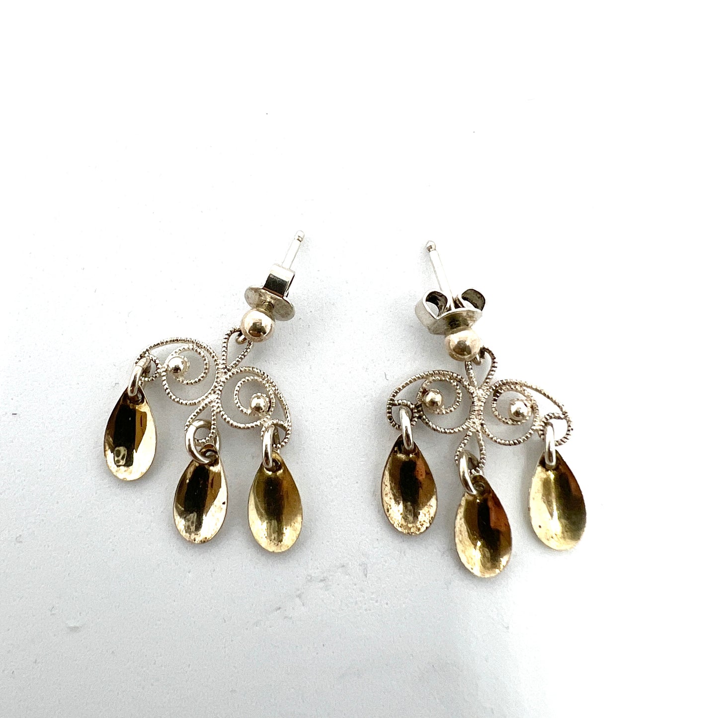 Ivar T Holth, Norway Mid-Century 830 Silver Traditional Earrings.