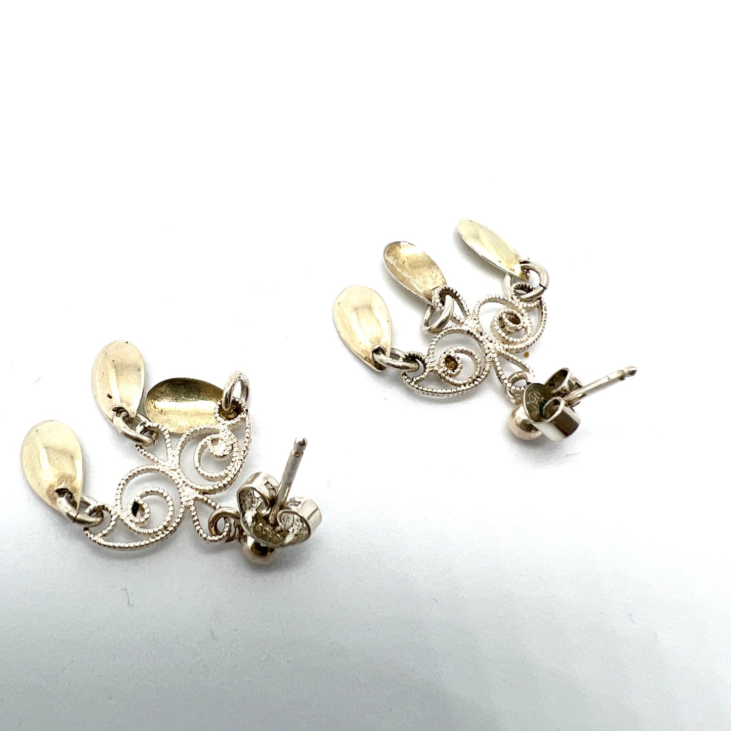 Ivar T Holth, Norway Mid-Century 830 Silver Traditional Earrings.