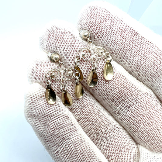 Ivar T Holth, Norway Mid-Century 830 Silver Traditional Earrings.