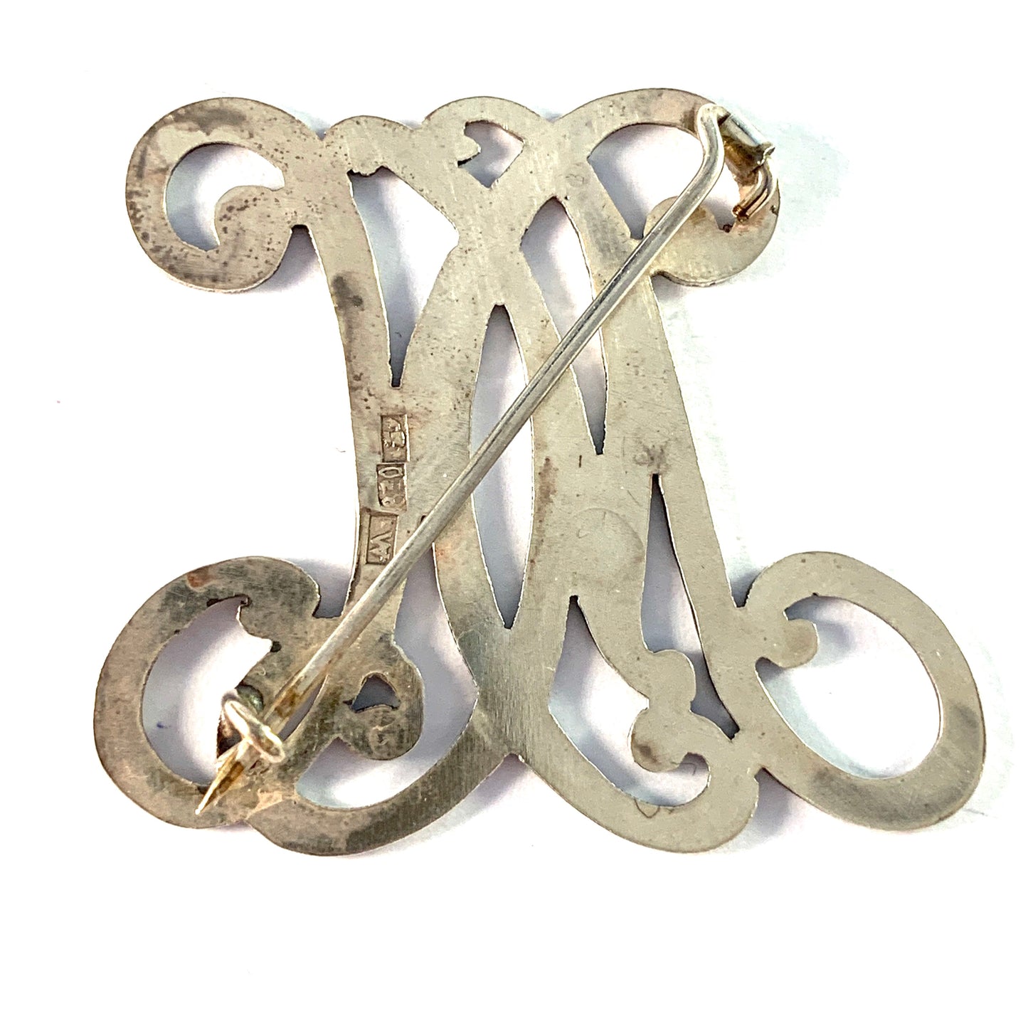 Germany c 1890 Victorian 830 Silver Monogram Brooch. MN or MH