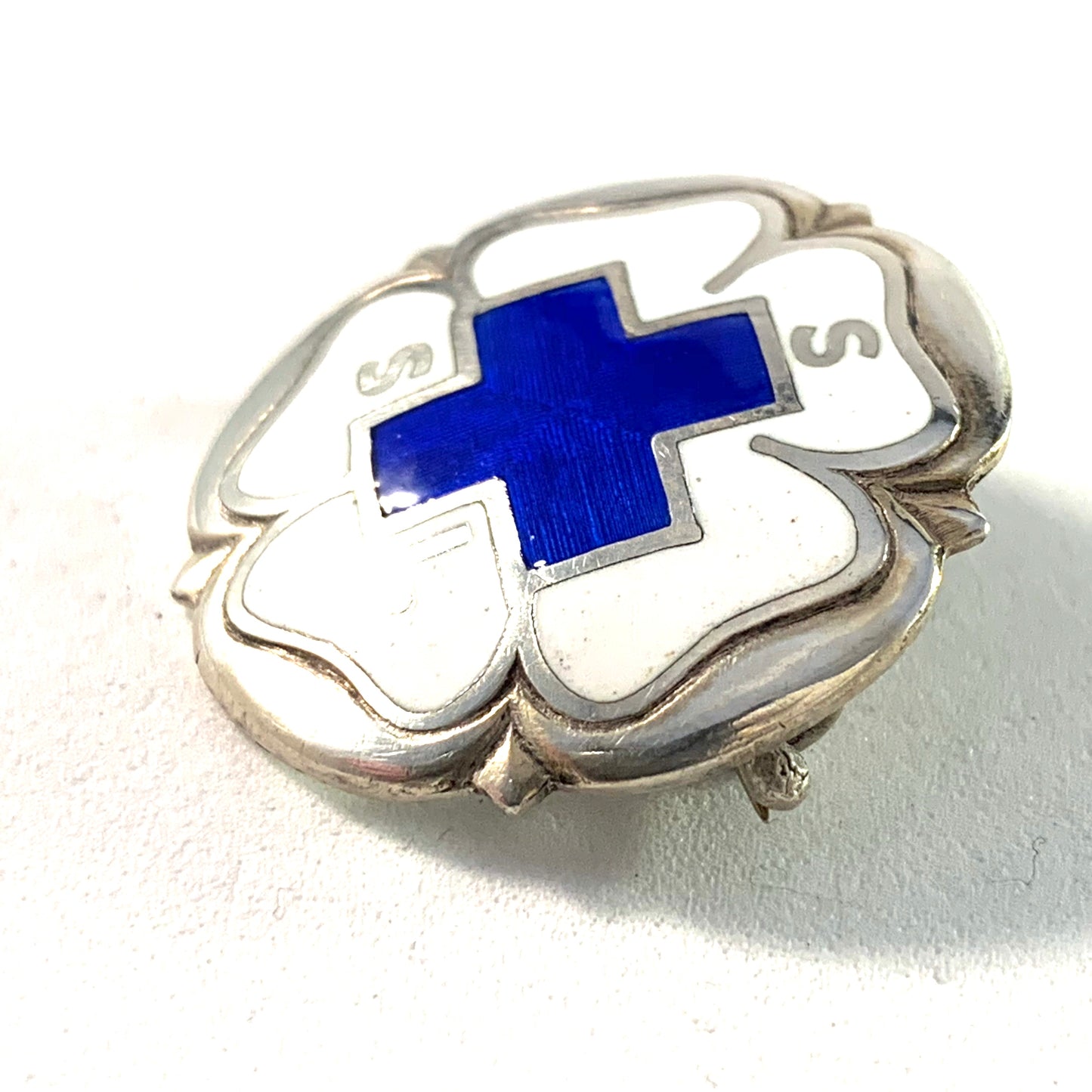 Hopeateos Oy, Finland 1947 Silver Enamel Nurse Badge Brooch.