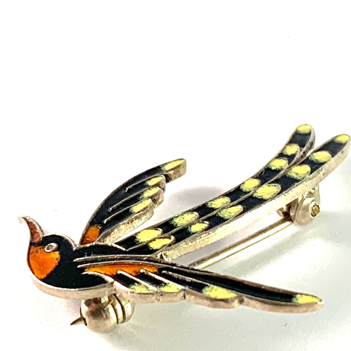 A Dragsted, Copenhagen. Mid Century Sterling Silver Enamel Bird Brooch