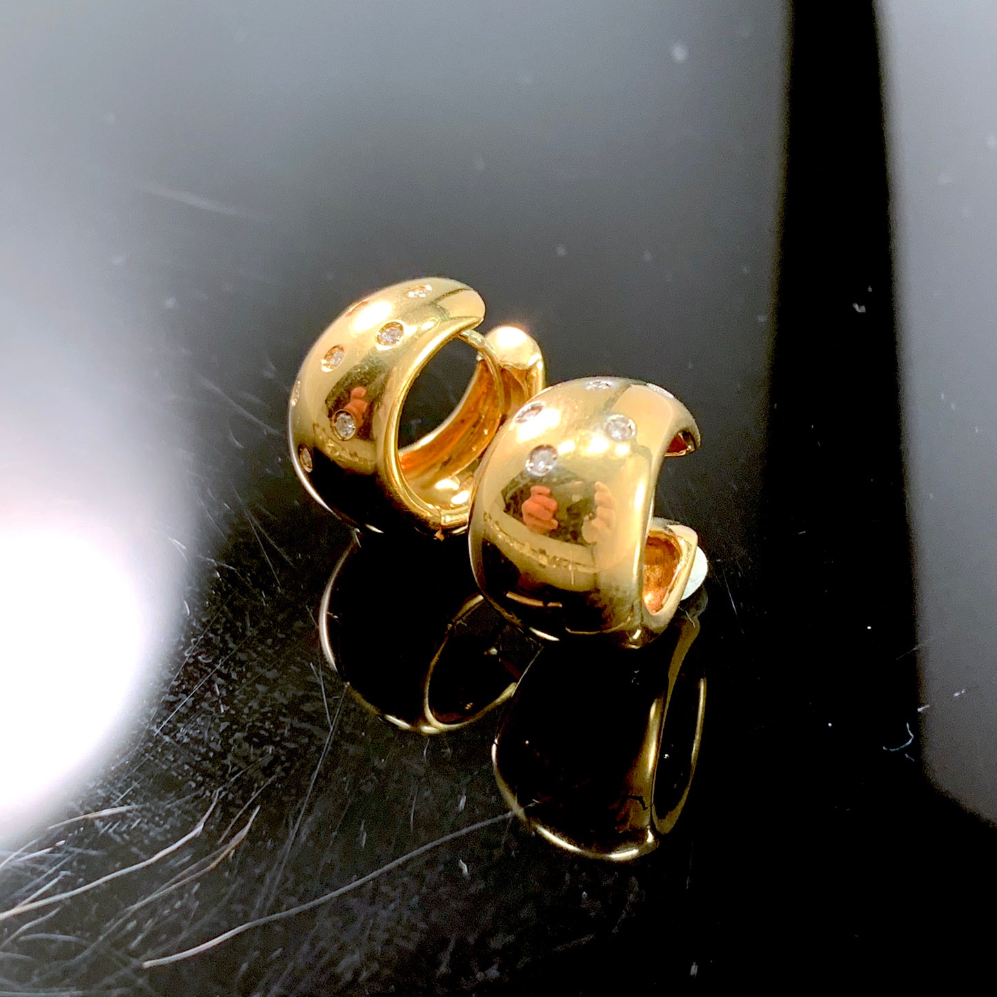 Allesandria, Italy Vintage Chunky 18k Gold Diamond Huggie Earrings