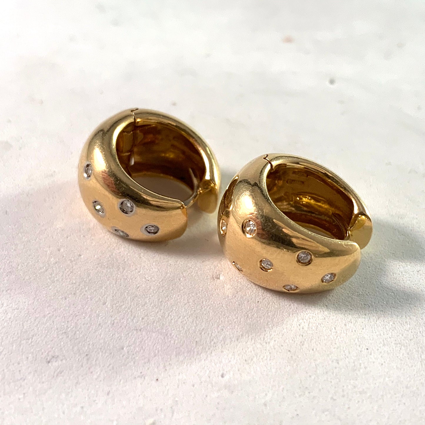 Allesandria, Italy Vintage Chunky 18k Gold Diamond Huggie Earrings