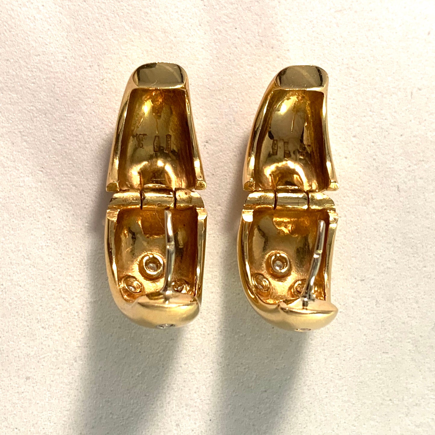 Allesandria, Italy Vintage Chunky 18k Gold Diamond Huggie Earrings