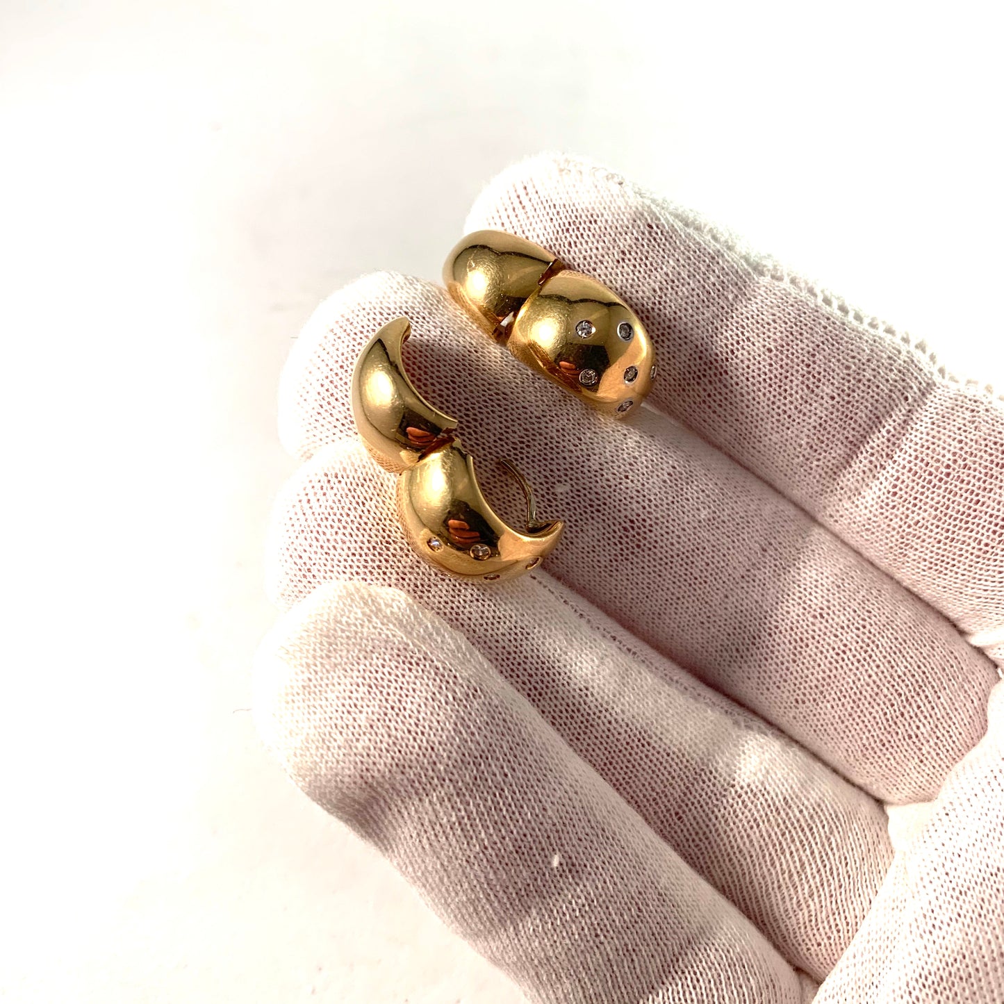 Allesandria, Italy Vintage Chunky 18k Gold Diamond Huggie Earrings