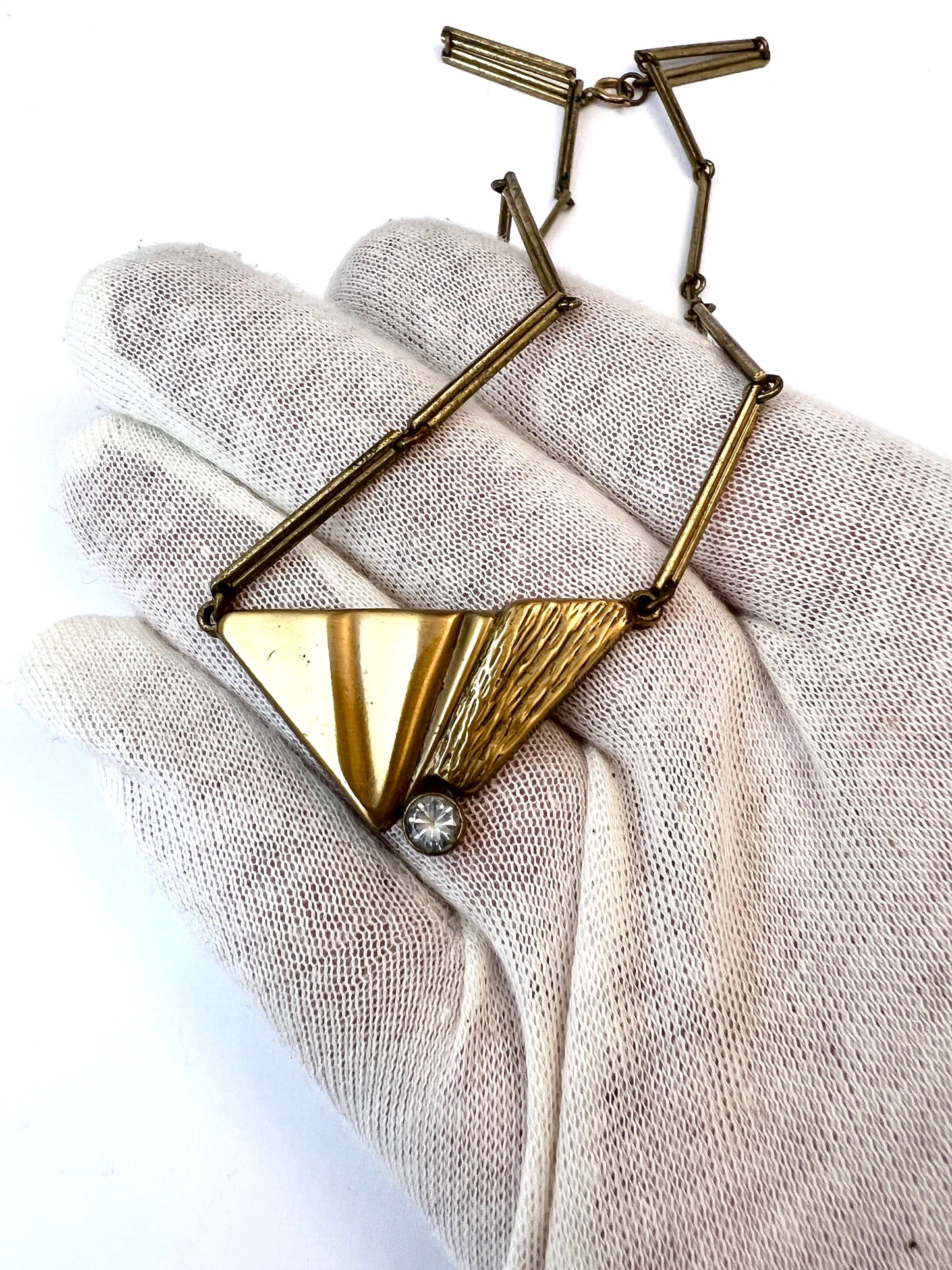 Finn Feelings, Finland. Vintage Gilt Solid Sterling Silver Rock Crystal Necklace.