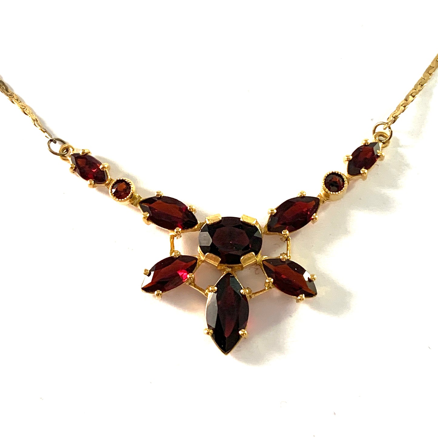 Germany Mid Century 835 Silver Bohemian Garnet Necklace.