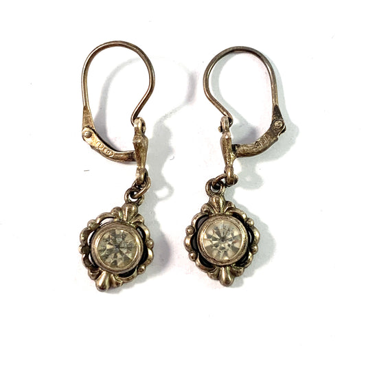 Antique c 1920s. Solid 900 Silver Foil Back Paste Stone Earrings.