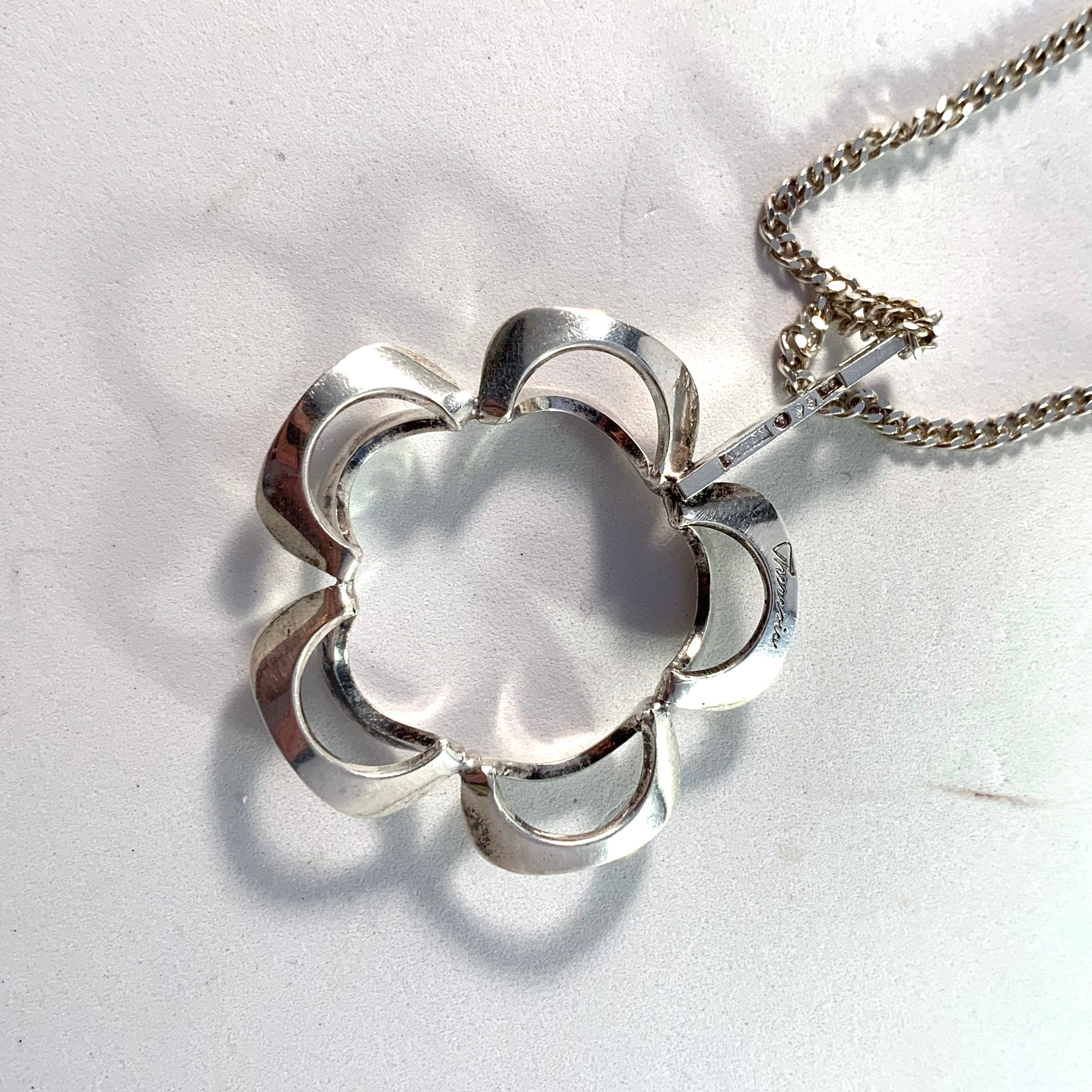 Theresia Hvorslev for Alton, Sweden year 1970 Sterling Silver Pendant Necklace. Design: Reflex. Signed.
