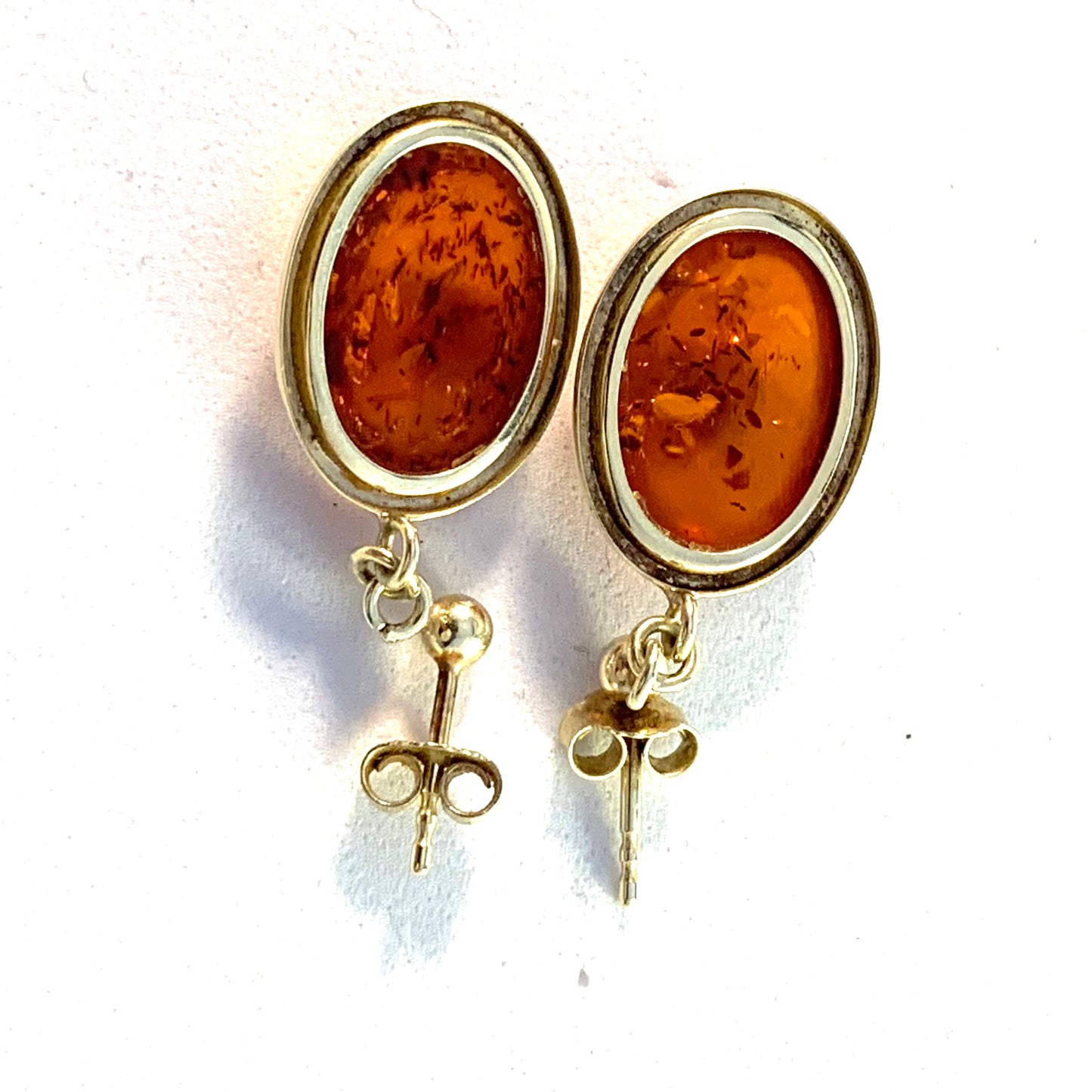 Einer Fehrn, Denmark 1960s 14k Gold Amber Earrings.