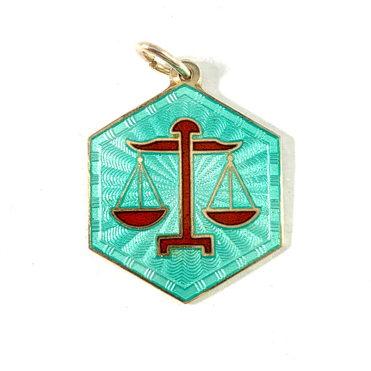 David Andersen, Norway. Vintage Sterling Silver Enamel Zodiac Libra Charm Pendant