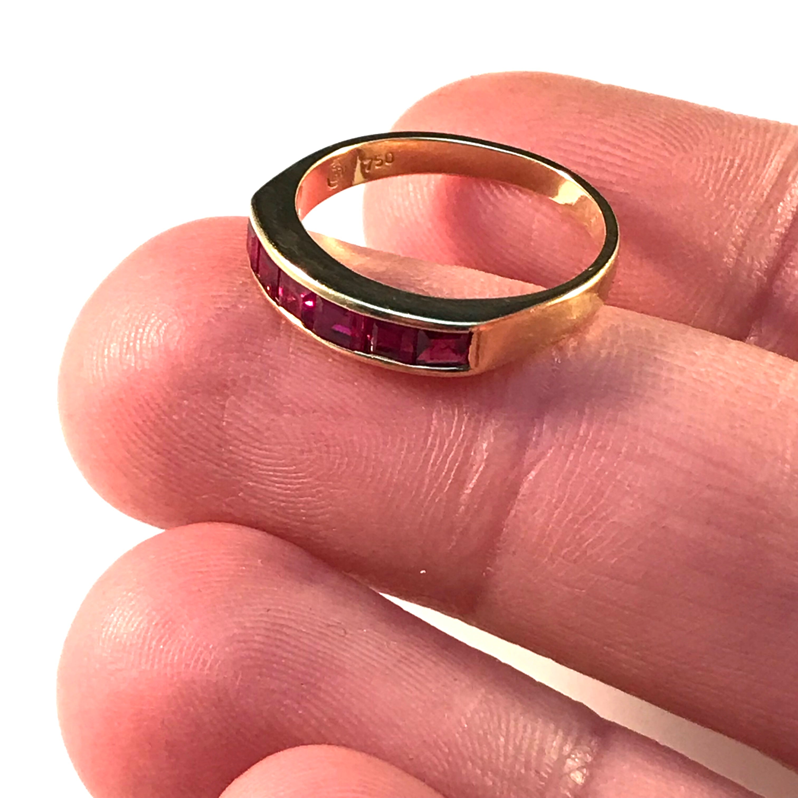 Denmark 1960 18k Gold Synthetic Ruby Ring. Maker's Mark