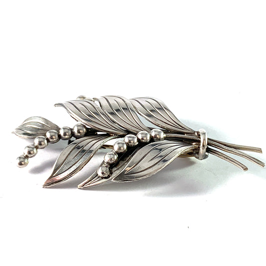 Kaplan, Sweden 1950s Solid Silver Lily of the Valley Brooch.