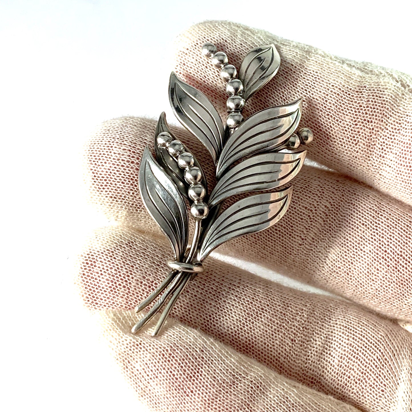 Kaplan, Sweden 1950s Solid Silver Lily of the Valley Brooch.
