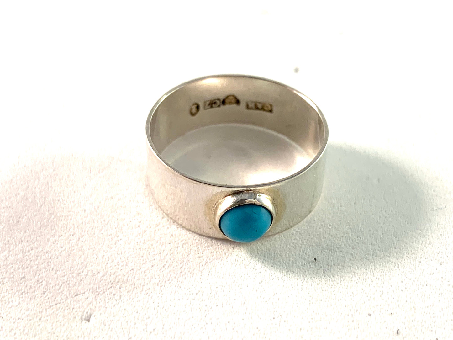 Carl Hedblom, Sweden 1905, Edwardian Solid Silver Turquoise Ring.