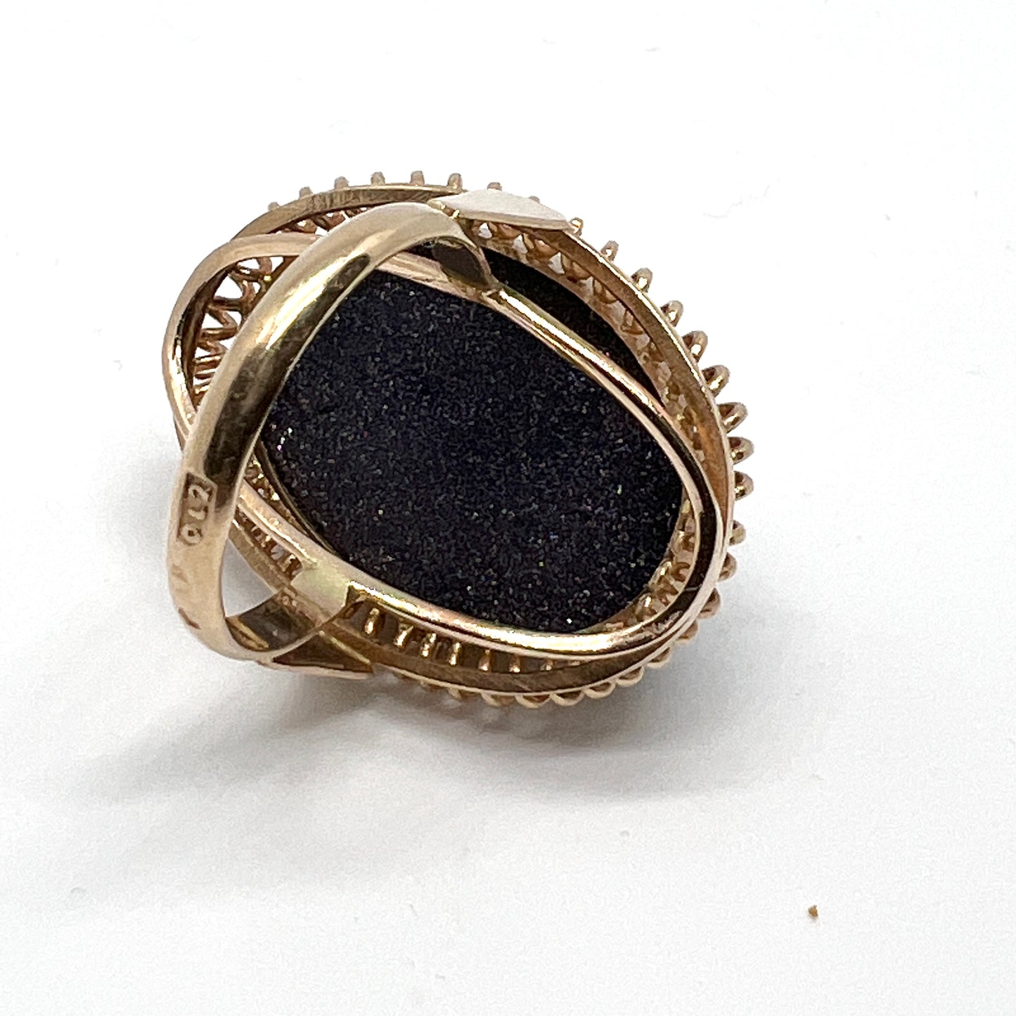 Poland 1960s. Bold 14k Gold Dark Blue Sandstone Ring. 12.5gram