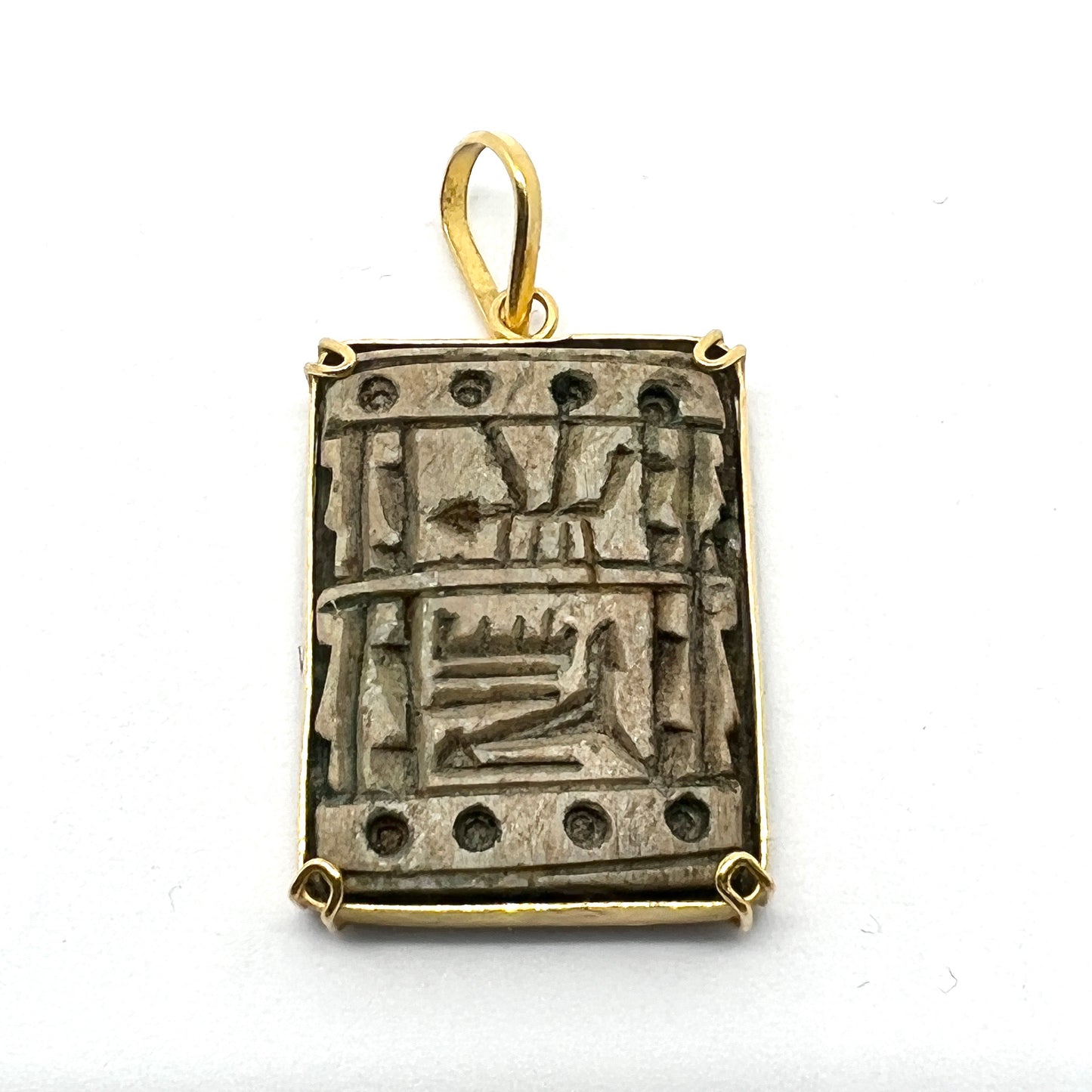 Egypt, Vintage 18k Gold Carved Hardstone Pendant.