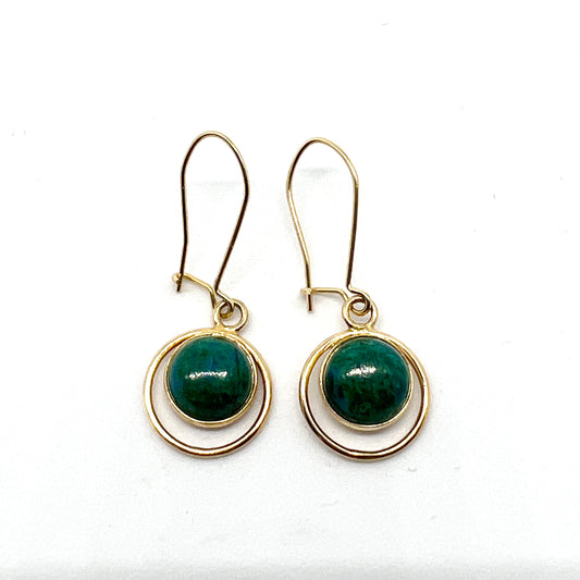 Israel 1950-60s. Vintage 14k Gold Eilat Stone Earrings.