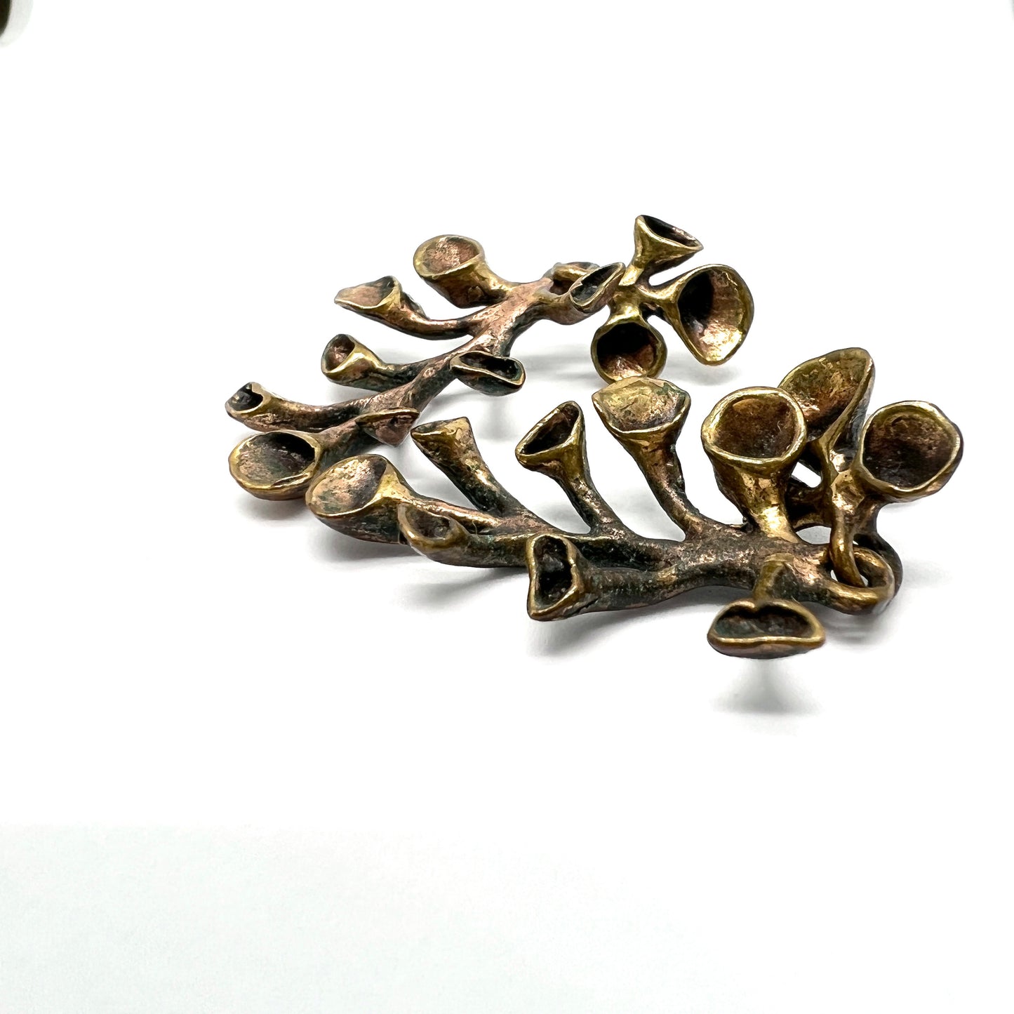 Hannu Ikonen Finland 1970s Large Reindeer Moss Design Bronze Silver Earrings.