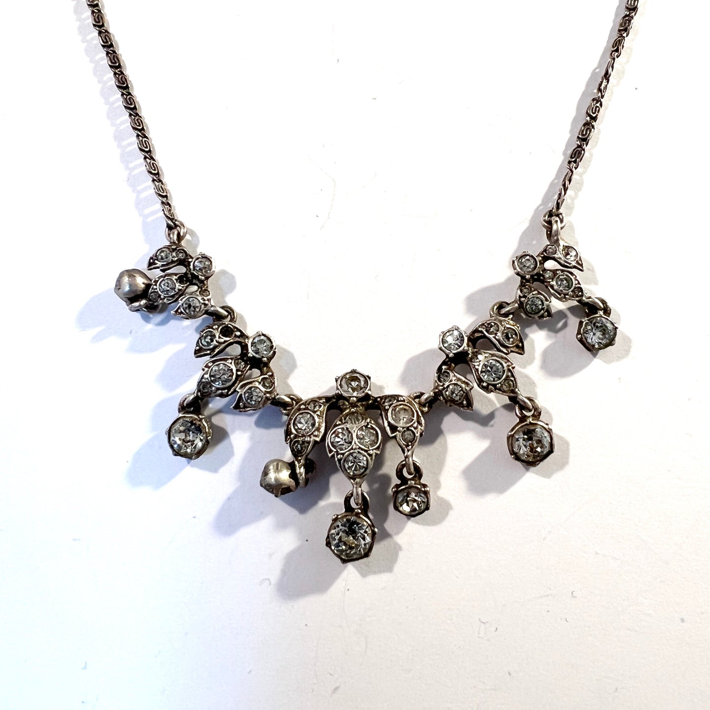 Sweden 1930-40s. Solid 830 Silver Paste Stone Necklace.