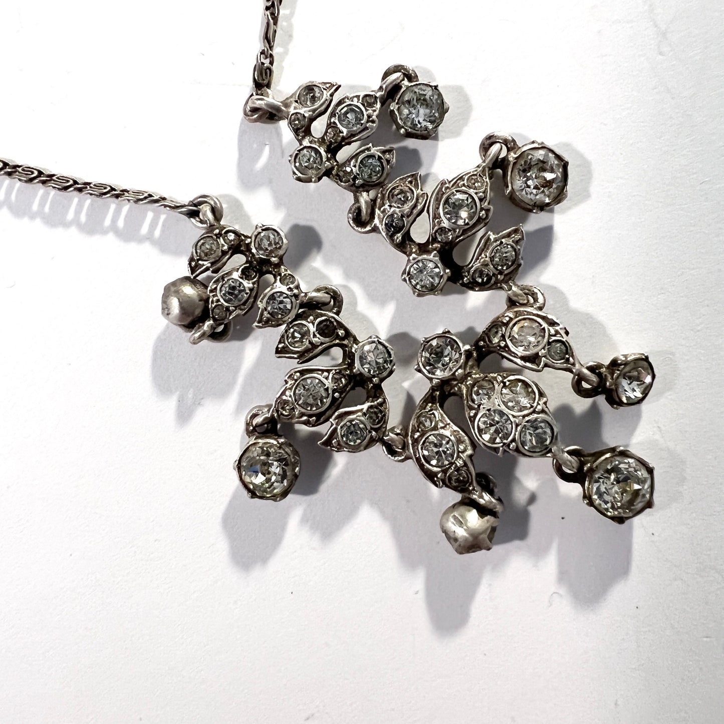 Sweden 1930-40s. Solid 830 Silver Paste Stone Necklace.