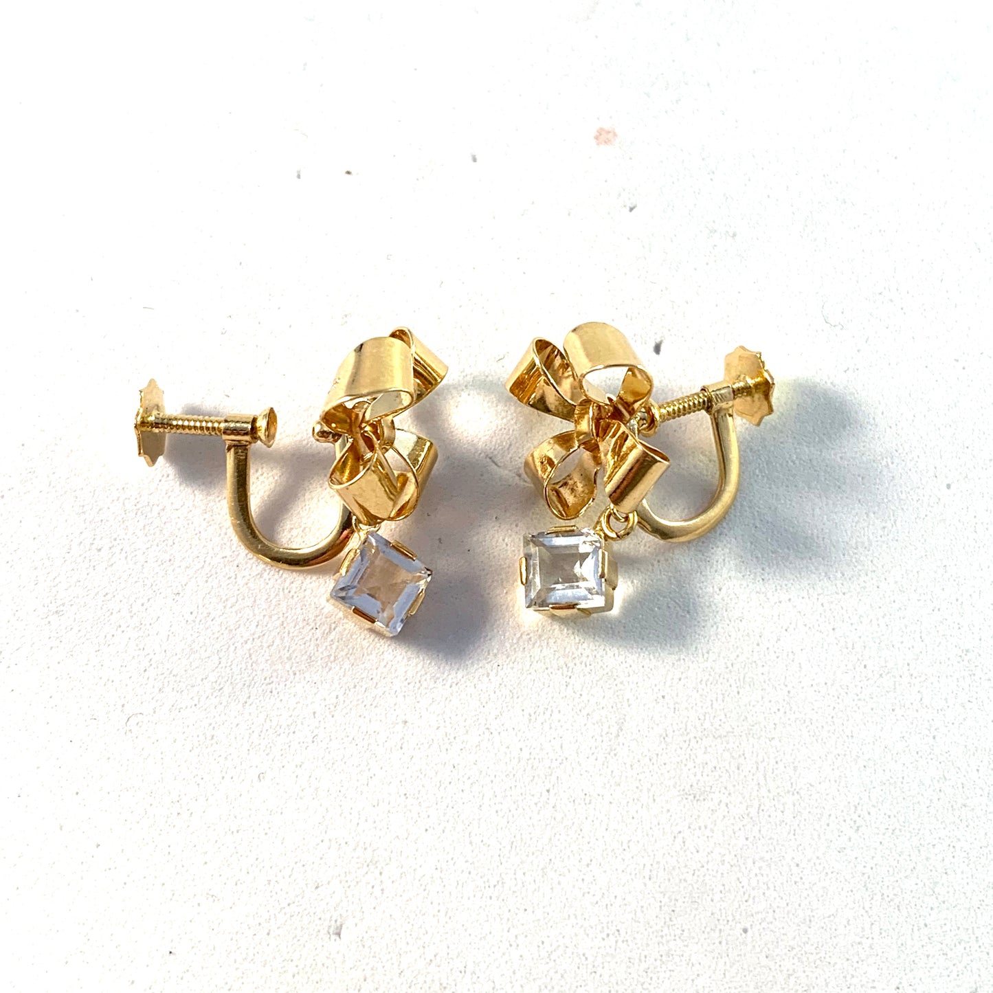 Stigbert, Sweden 1946 Mid Century 18k Gold Rock Crystal Earrings.