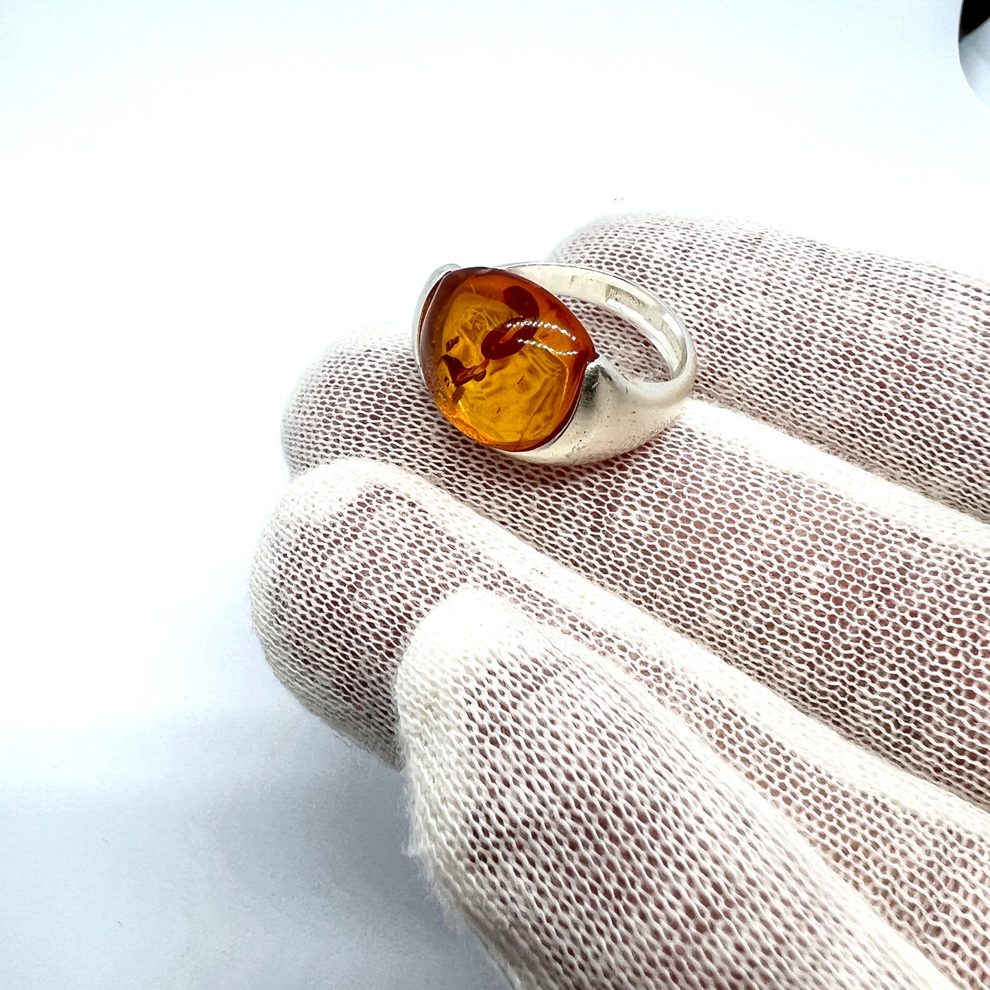 Lapponia, Finland. Vintage Sterling Silver Amber Ring.