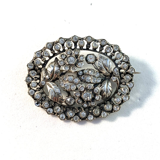 Stockholm 1948 Solid Silver Paste Stone Floral Brooch.