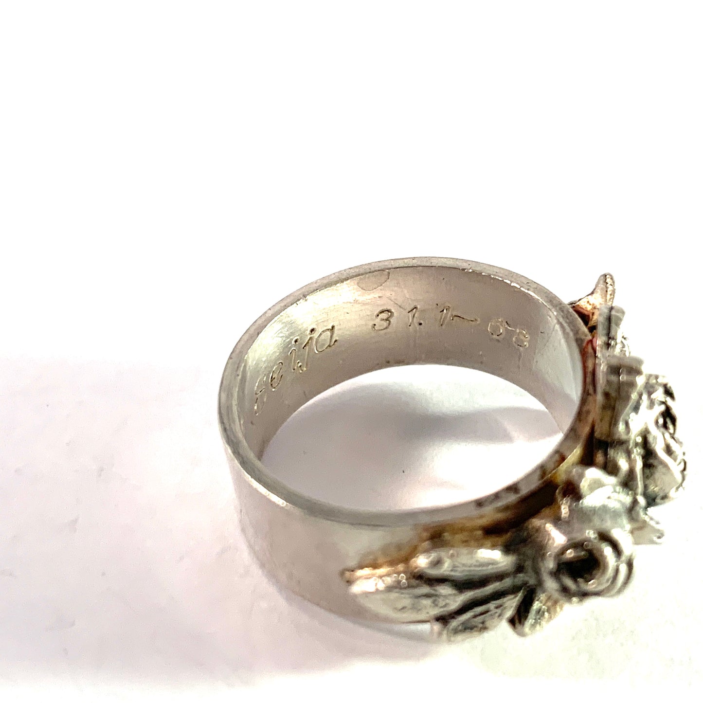 Turun Hopea, Finland 1967. Solid Silver Rose Flower Ring.