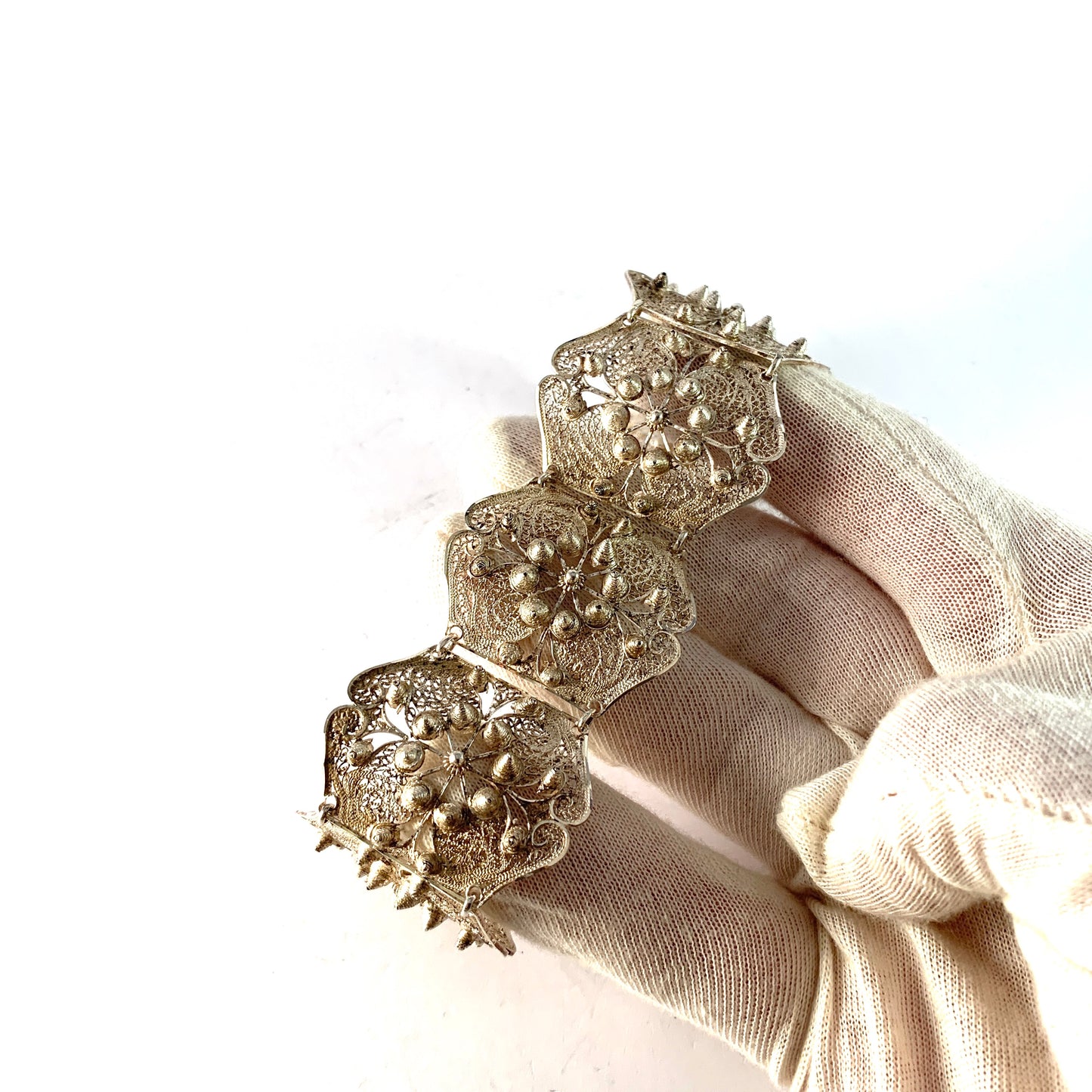 Swedish Import c 1950-60s Bold Sterling Silver Filigree Bracelet.