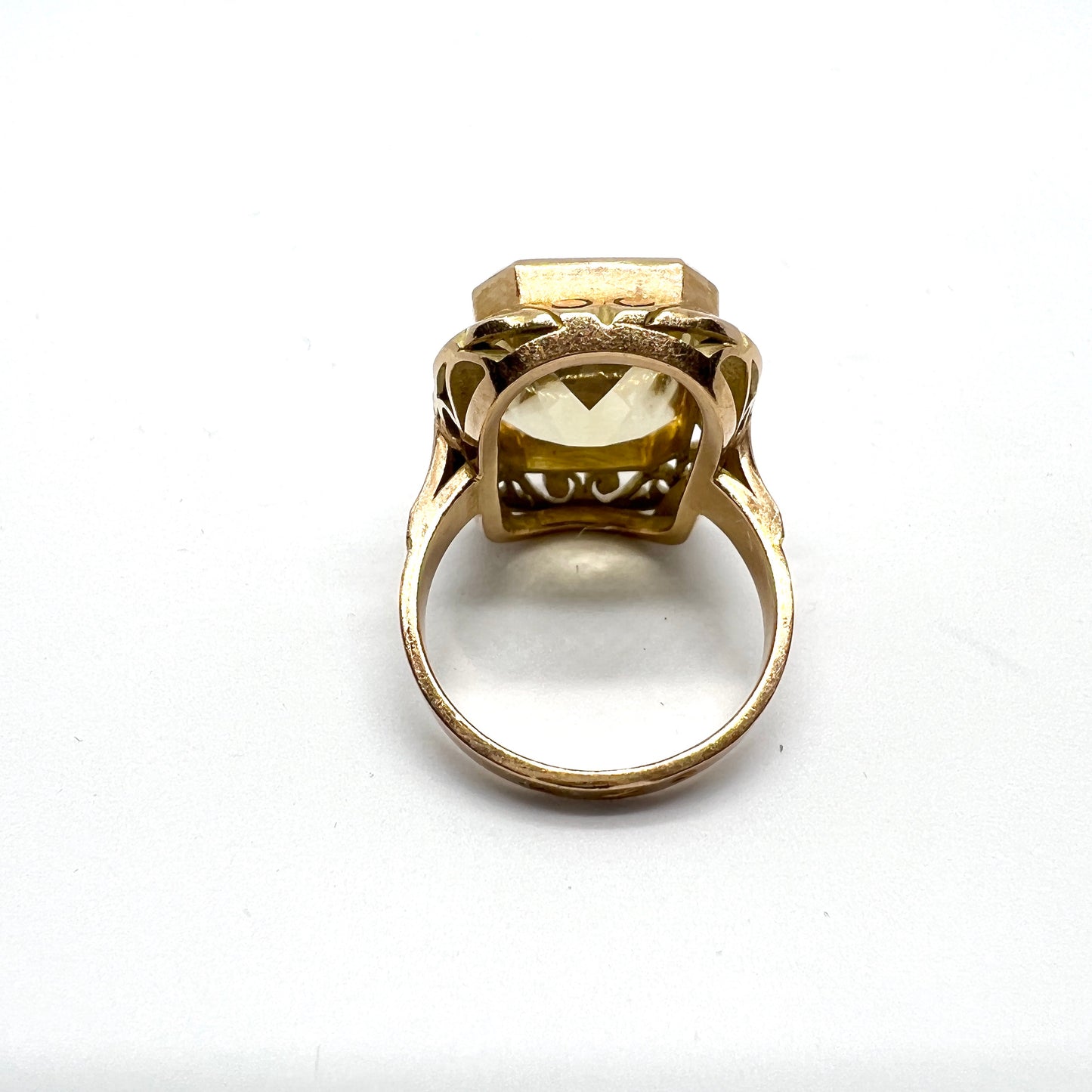 Warsaw Poland 1960s Bold Vintage 14k Gold Citrine Cocktail Ring.