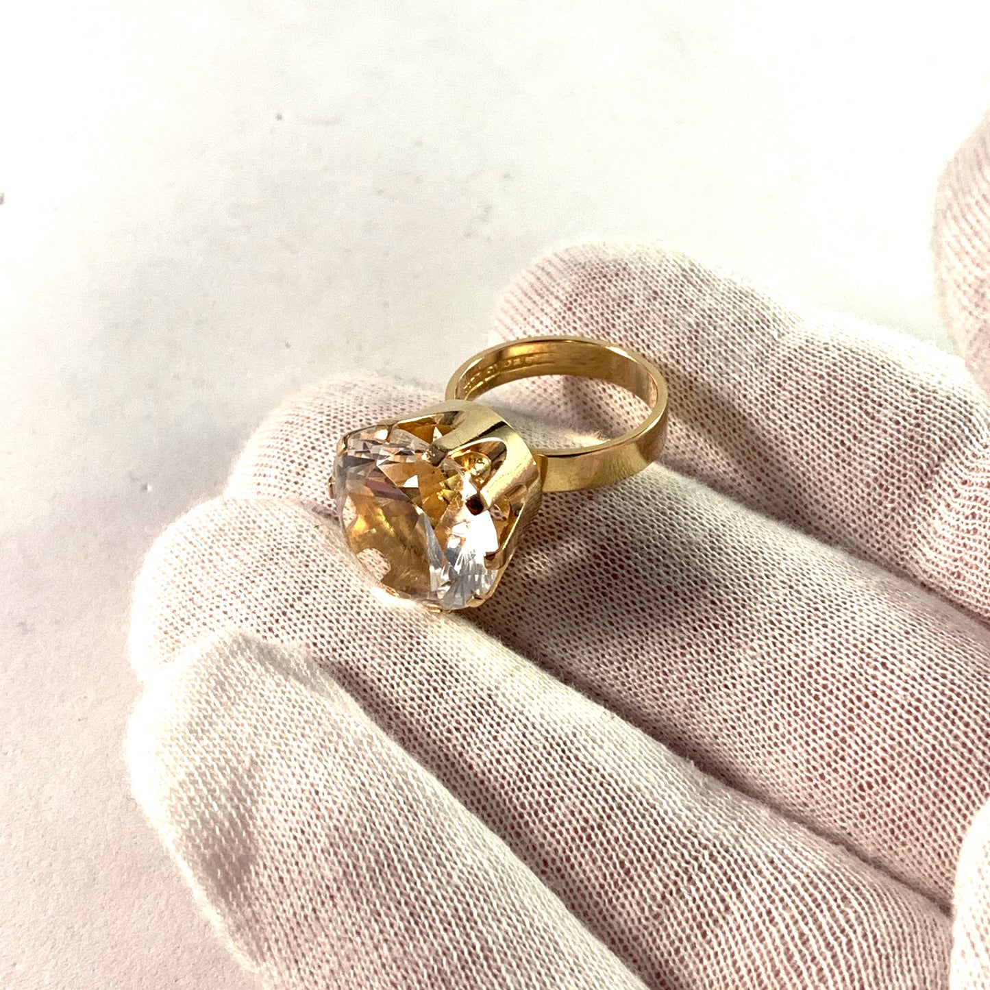 Ceson, Sweden 1971 Modernist 18k Gold Rock Crystal Ring.