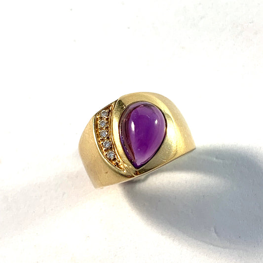 Sweden, Vintage 18k Gold Amethyst Diamond Ring.