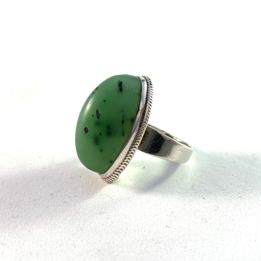 Russia, Soviet Era, Vintage 875 Silver Nephrite Ring.