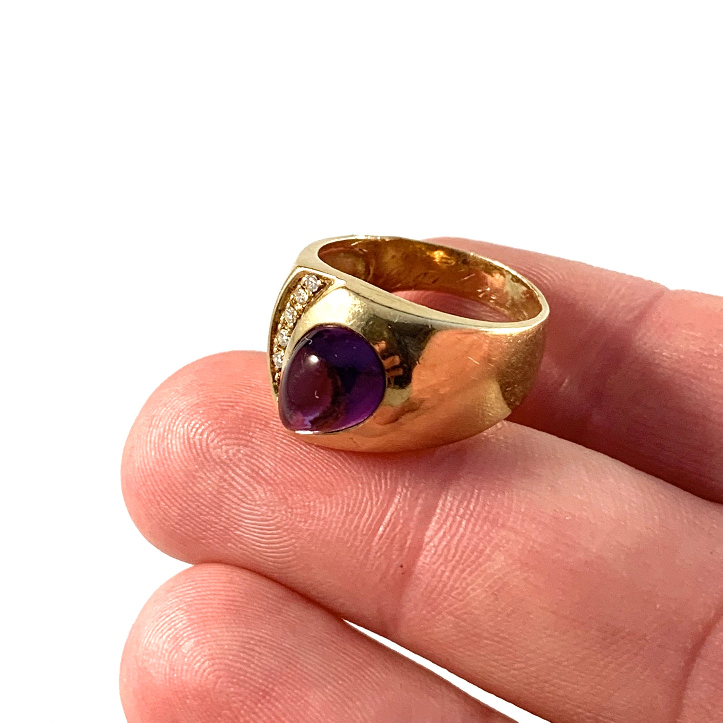 Sweden, Vintage 18k Gold Amethyst Diamond Ring.