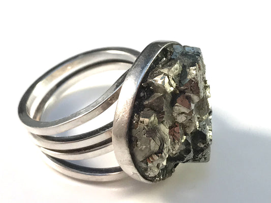 Stenlya, Stockholm year 1972 Sterling Silver Pyrite Modernist Ring.