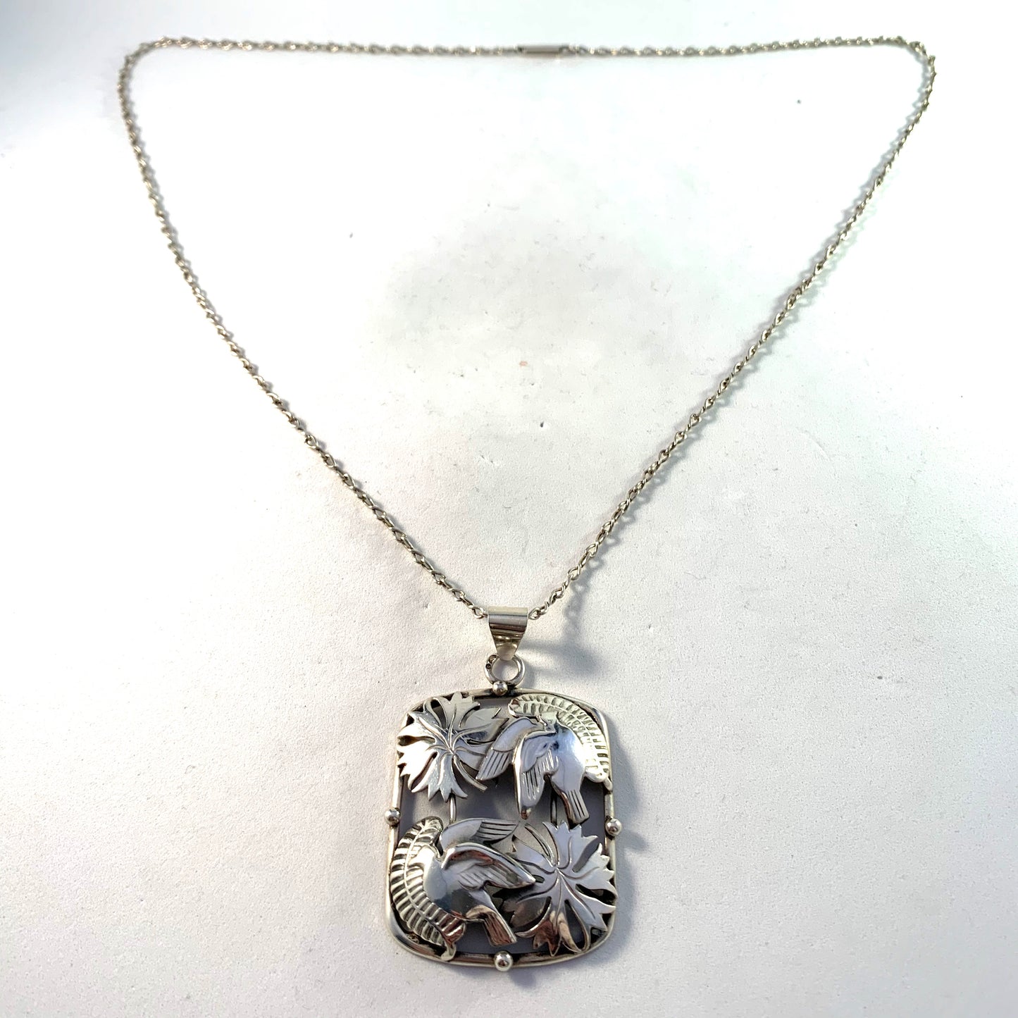 Lauritz Jensen, Denmark 1918-37 Solid 835 Silver Peace Dove Pendant Necklace