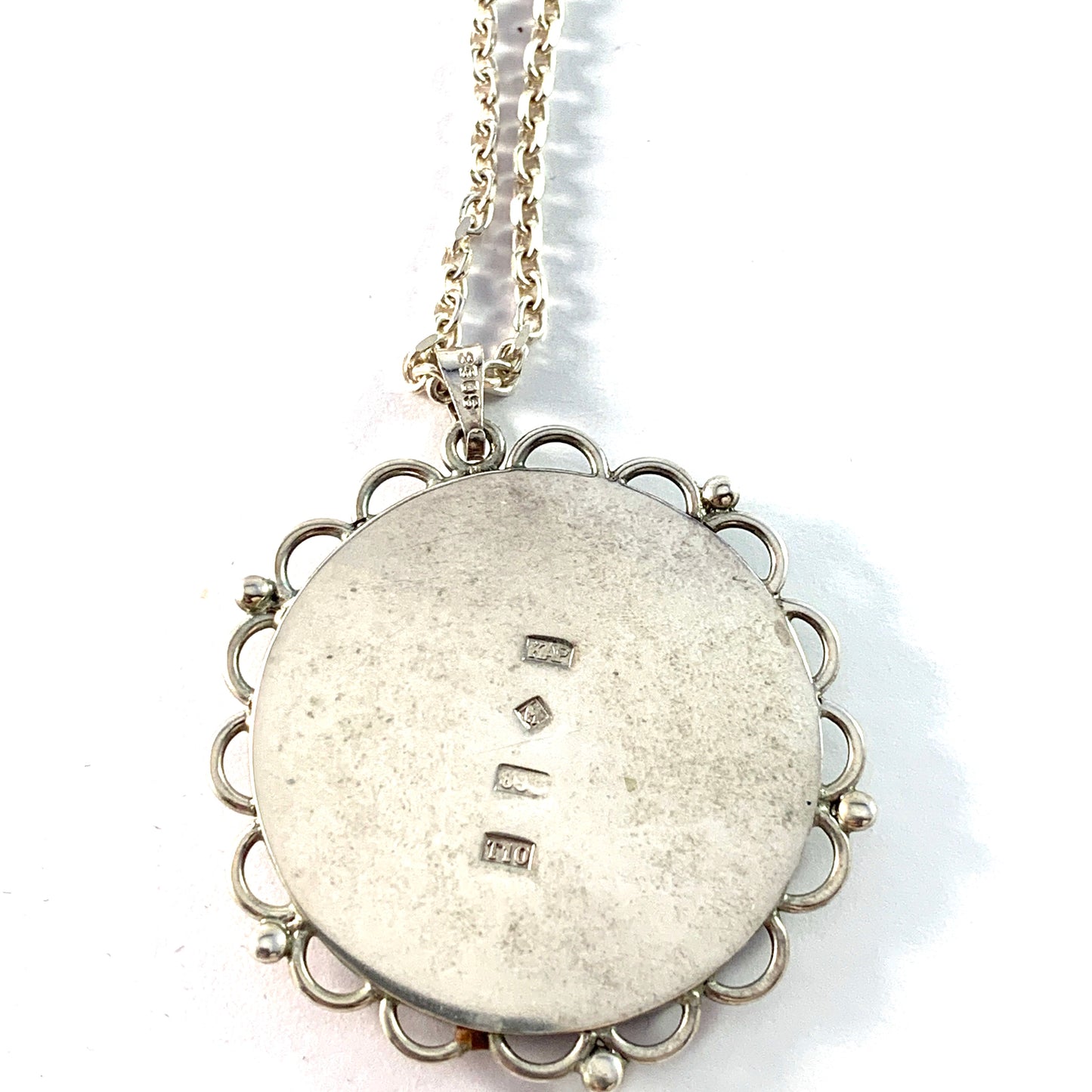 Älvdalssilver, Sweden 1993. Vintage Sterling Silver Swedish Porphyry Pendant Necklace.