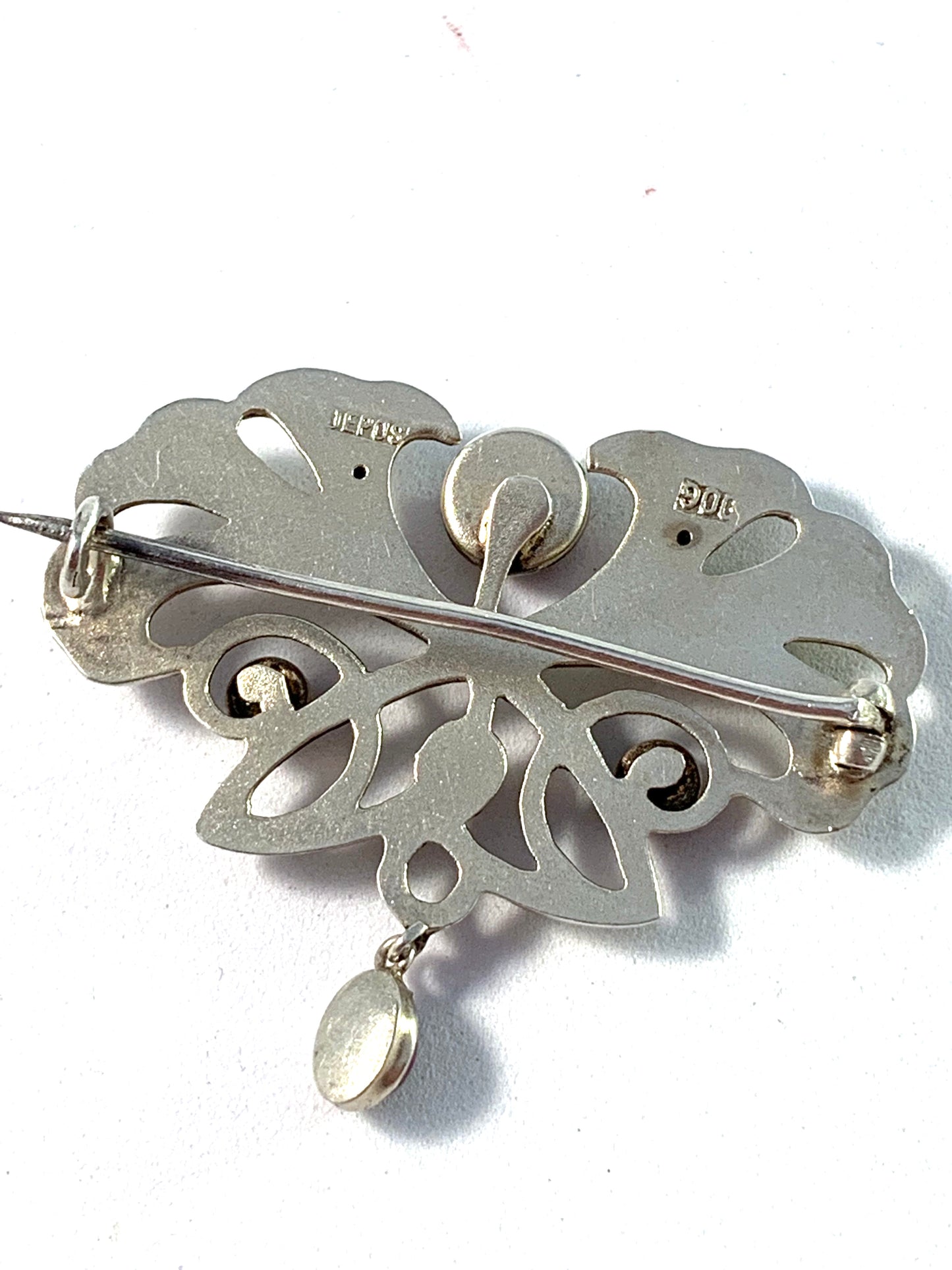 Pforzheim, Germany, Art Nouveau 900 Silver Garnet Brooch.