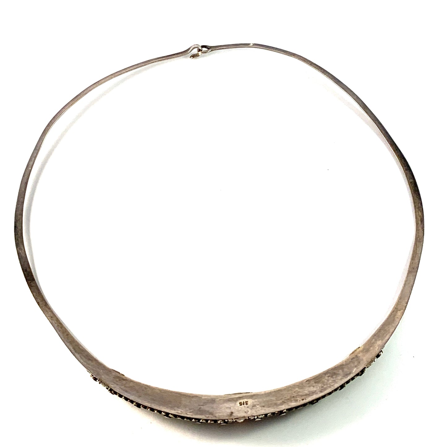 Spain, Vintage Solid 915 Silver Partly Gilded Filigree Torque Neck Ring Necklace.