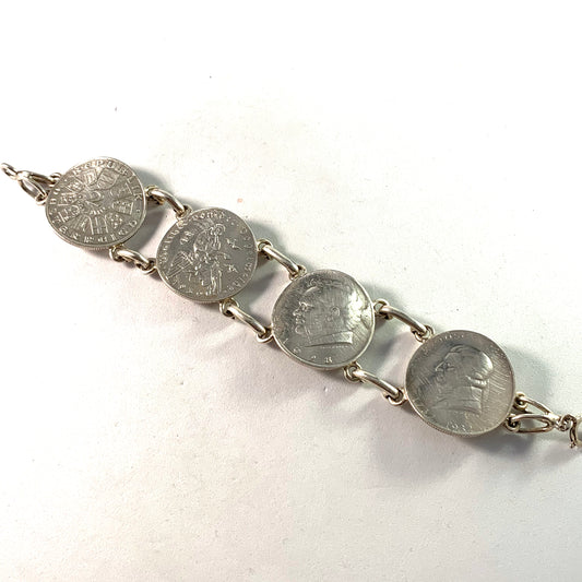 Austria 1930-40s Solid Silver Massive Coin Bracelet.